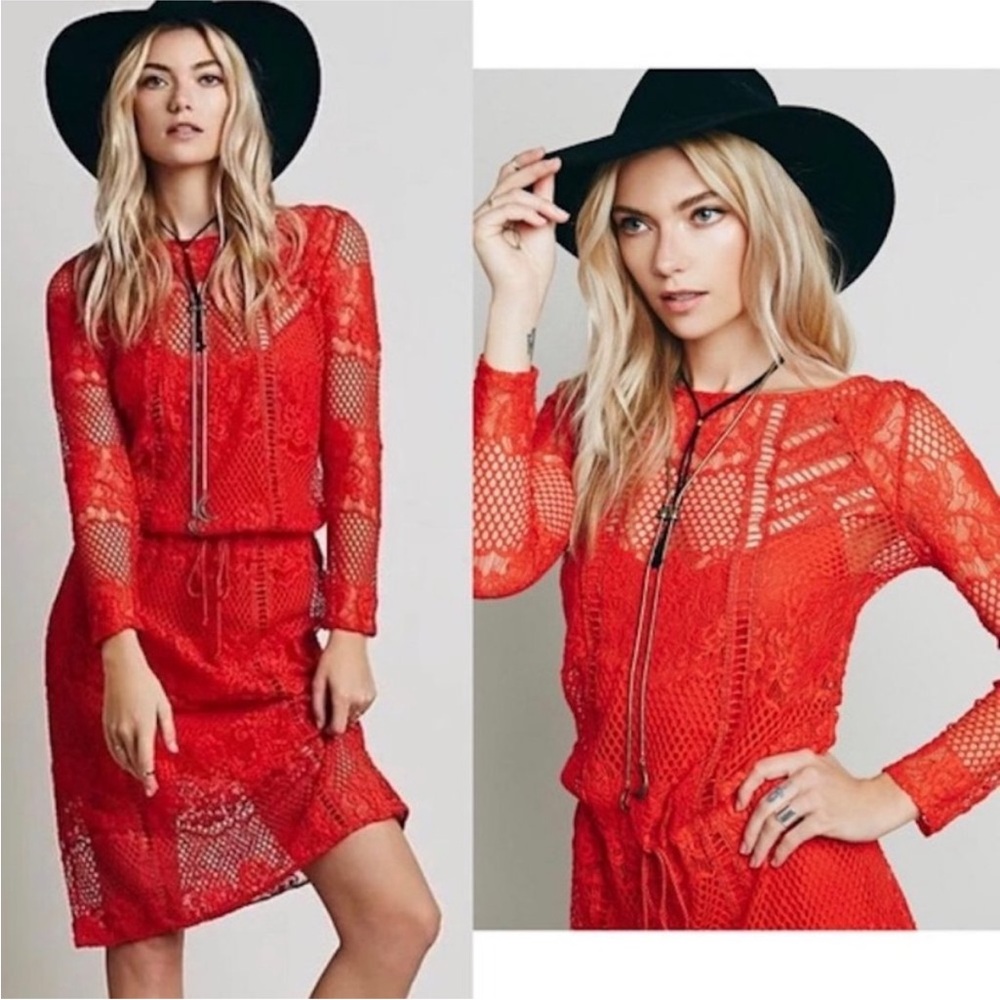 FP Luna Lace Pimento Lined Lace Midi/Maxi Dress Tie Front Sz M NWT MSRP: $170 - Picture 2 of 13